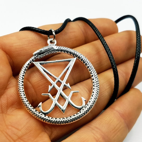 Sigil of Lucifer Ouroboros Pendant (2 Styles) - occult sigil of lucifer necklace luciferian seal of lucifer ouroborus pendant jewelery goth