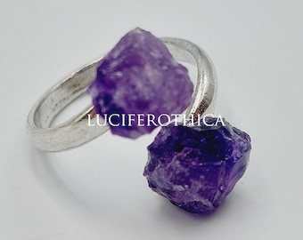 Raw Double Amethyst Ring (US Size 8)