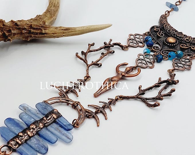 Kyanite Crystal Goddess Neckpiece (Electroformed Copper)