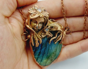 Electroformed & Sculpted Lady of the Forest Necklace (Copper)