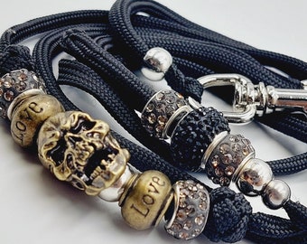 Gothic Showlead with Copper Skull, Rhinestone & Love Beads with Clip-On