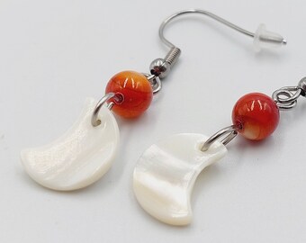 Mini Abalone Crescent Moon Earrings with Mother of Pearl