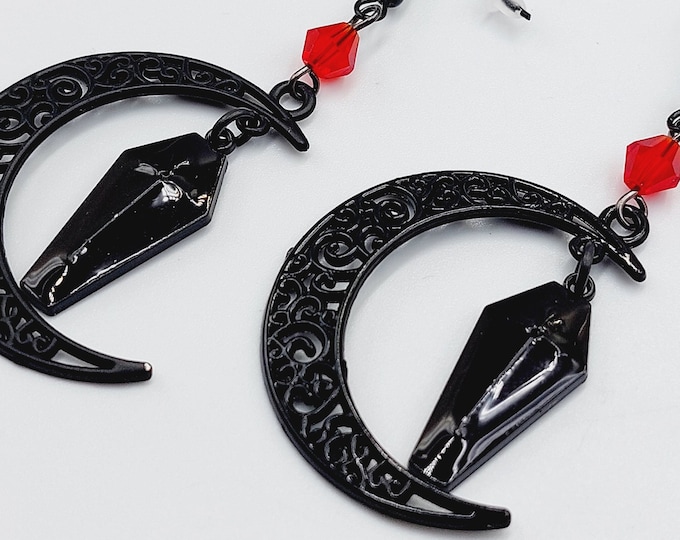 Big Black Crescent Moon Earrings