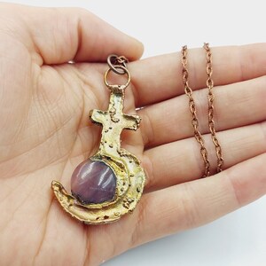 Collar con el signo de Saturno electroformado y cristal de amatista (cobre) - ritual oculto, Saturno, gótico, electroformado, regalo, fraterni saturni
