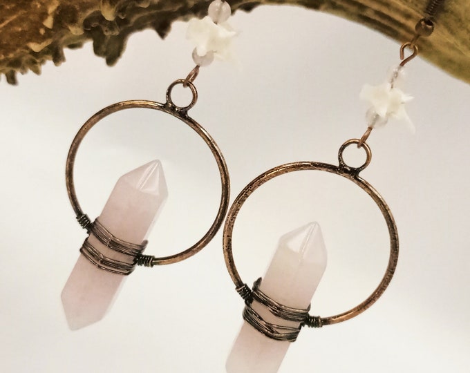 Rose Quartz Serpent Vertebra Earrings
