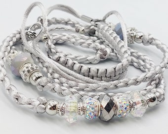 Silver Showlead with Shiny Silver Sparkle Rhinestone Beads