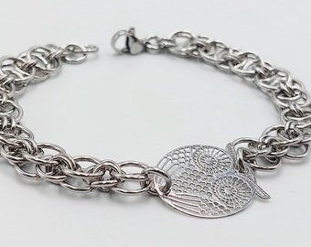 Stolas Owl Bracelet (Stainless Steel Chainmail Style)