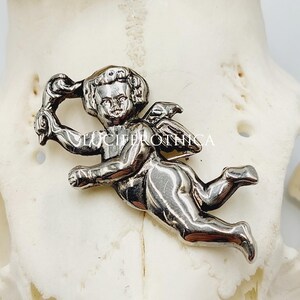 Cherub Pin in Silver Tone - Cherubim Angel brooch safety clip pin button stud flying child angelic creature joyful guardian devotive gift