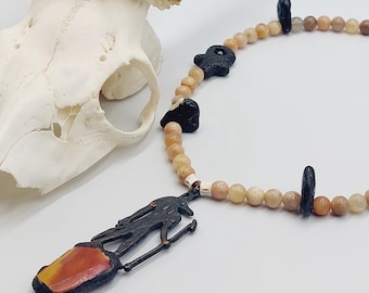 Anubis Crystal Necklace (Electroformed Copper)