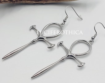 Full Stainless Steel Vampire Ankh Earrings