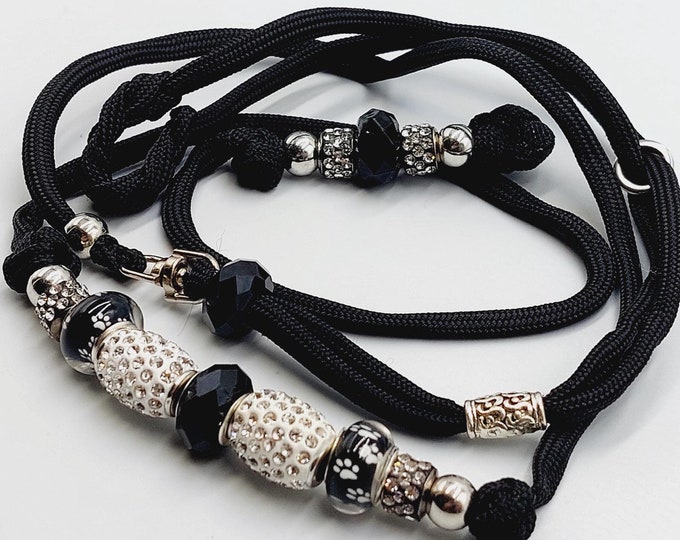 Black Showlead with Rhinestone Beads -( Small Dog Breed)