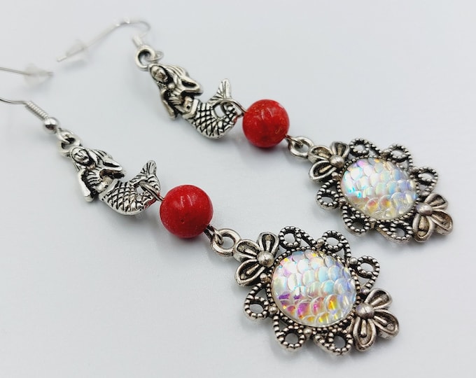 Atargatis Siren Earrings with Red Coral