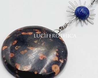 Plum Blossom Jade Necklace with Lapis Lazuli Crystal Sun Charm