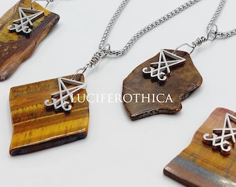Tigereye Crystal Sigil of Lucifer Pendant