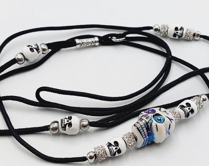Dias De los Muertos Show Doglead with Skull Beads
