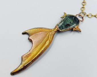 Electroformed Vampire Coffin Batwing Necklace with Kambaba Stone (Copper)
