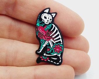Gothic Skeleton Cat Pin