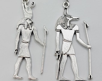 Egyptian Horus & Anubis Earrings - occult eye of heru gift egypt RA sun deity Horakhty golden dawn jackal god decay embalming afterlife