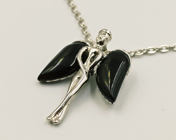 Black Onyx Winged Angel Pendant