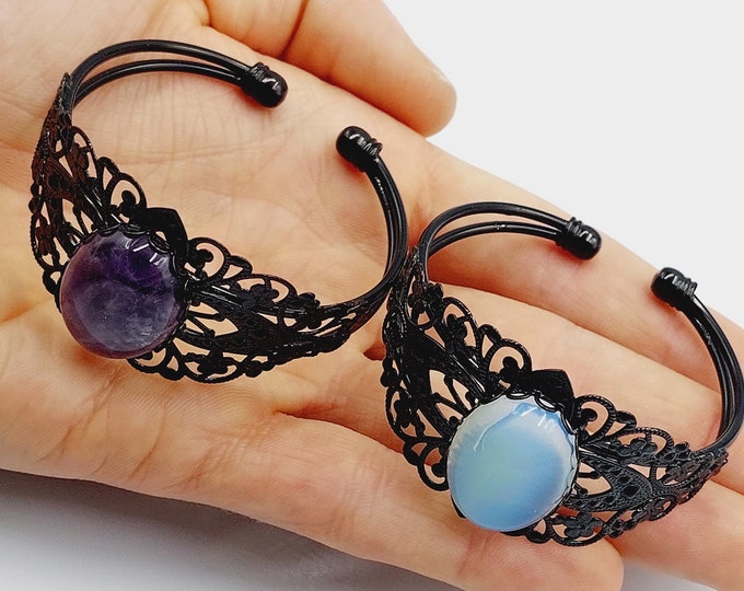 Gothic Crystal Bracelets with Amethyst or Opalite