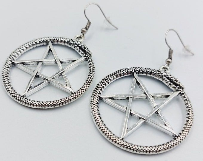 Inverted Pentagram Ouroboros Earrings