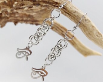 Egyptian Eye of Horus Earrings (Stainless Steel Chainmail Style)