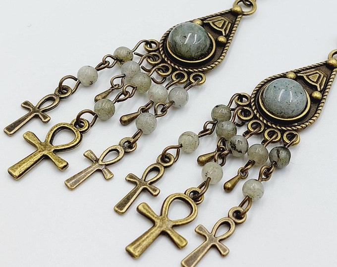 Labradorite Ankh Earrings