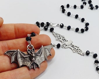 Gothic Bat Rosary Necklace
