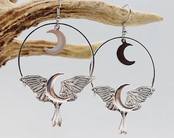 Crescent Moon Moth Nocturnal Earrings