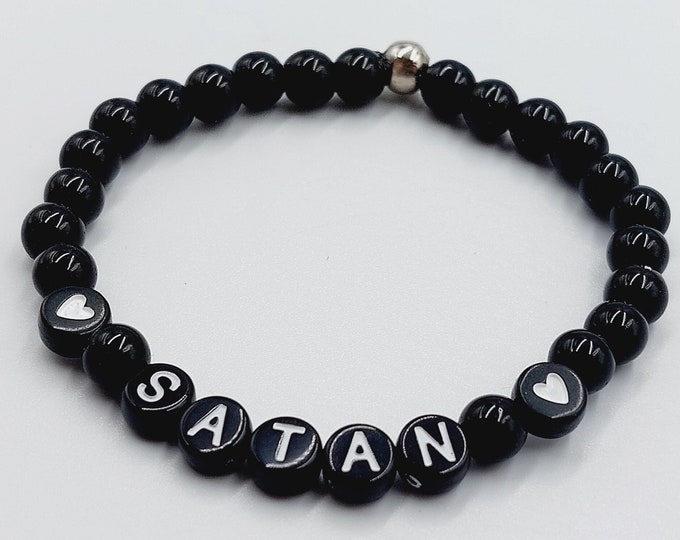 Dog / Cat Collar with Name and Black Beads (Personalised Name in Black and White Letters) - Small Dog Breeds