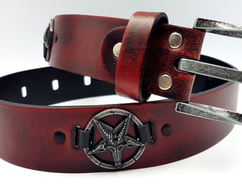 Leather Baphomet Belt (Satanic Red)
