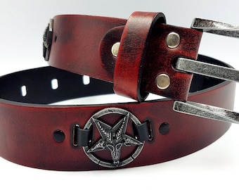 Leather Baphomet Belt (Satanic Red)