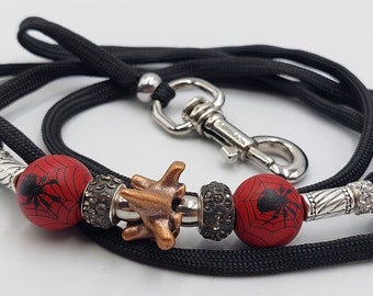 Gothic Showlead with Copper Vertebra, Rhinestone & Spider Beads with Clip-On