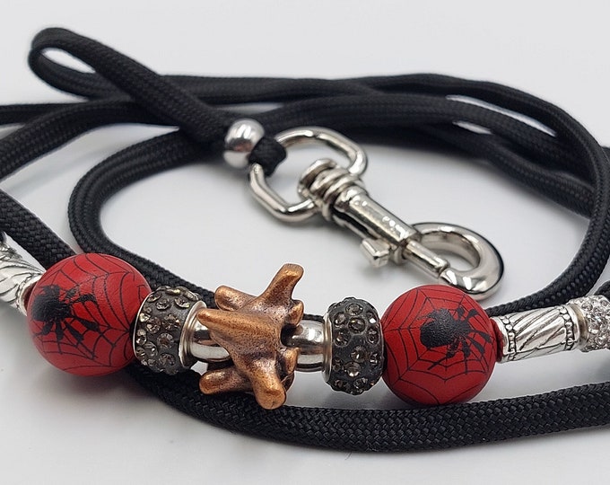 Featured listing image: Gothic Showlead with Copper Vertebra, Rhinestone & Spider Beads with Clip-On