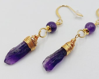 Raw Amethyst Crystal Earrings (18K Gold Plated)