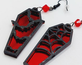 Glossy Red Gothic Coffin Earrings