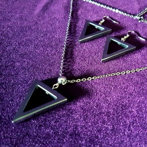 Triangle Hematite Jewellery Set - Victorian gothic occult hematite gemstone necklace & earrings