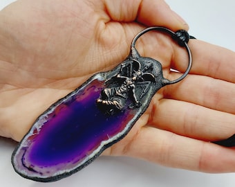 Electroformed Baphomet Necklace with Purple Slice Agate (Copper)