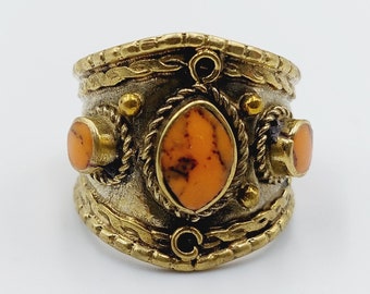 Vintage Orange Stone Ring - Traditional Antique Jewelry