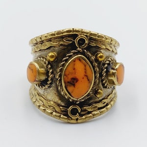 Vintage Orange Stone Ring - Gioielli antichi tradizionali Kuchi Gothic Ring Red Triple Stone Ring Gypsy Boho Seer Fortune Telling Gift