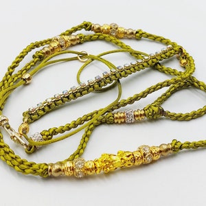 Green Showlead with Shiny Rhinestones & Pixiu Bead - Toy Dog Breeder handler premium exposition dogshow leash collar gift lucky laisse