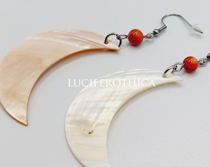 Abalone Crescent Moon Earrings with Mother of Pearl