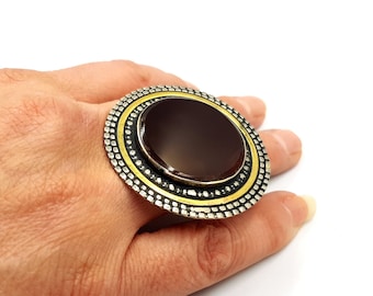 Vintage Dark Brown Agate Ring