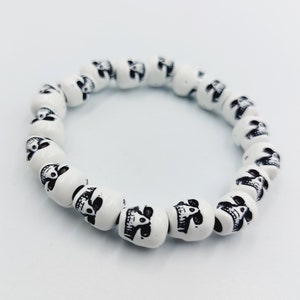 Skull Bracelet (3 Different Sizes) - black & white skull jewlery santa muerte gift gothic death wristband stretchable skully arm wear goth