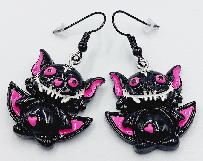 Cute Pink Zombie Bat Earrings (3 Style variations)