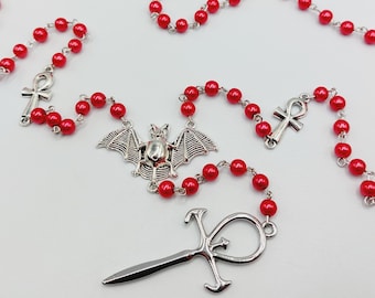 Blood Red Vampire Ankh Rosary