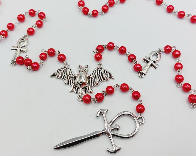 Blood Red Vampire Ankh Rosary