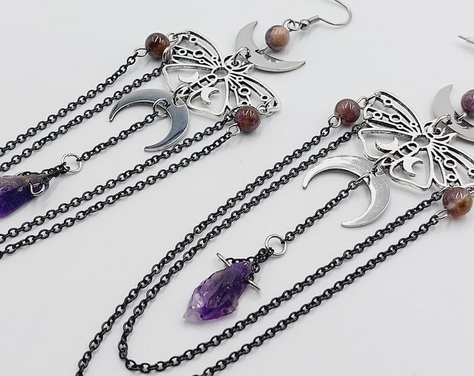 Transformation Earrings with Amethyst Crystal and Cacoxenite