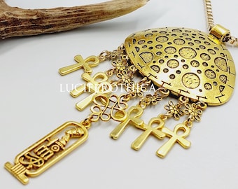 Egyptian Pharao Ankh & Cartouche Necklace (Gold Tone)