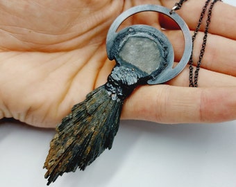 Electroformed Kyanite & Obsidian Necklace (Copper)